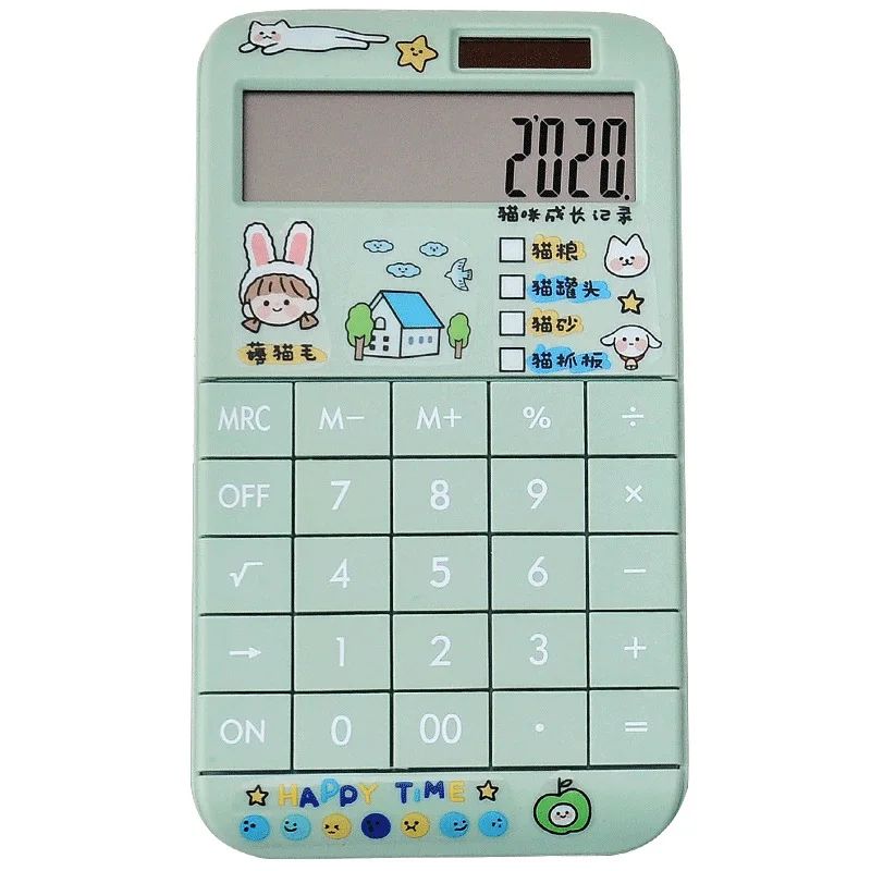 Cute Cartoon Calculator Fashion Student Portable Calculator Small Solar Financial Cashier Girl 12-bit Computer Dual Power System