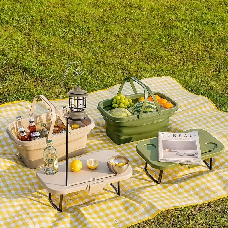 

Multi-functional Foldable Picnic Basket Camping Storage Organizer, Large Capacity Waterproof Portable Bag | Lid As Table Board