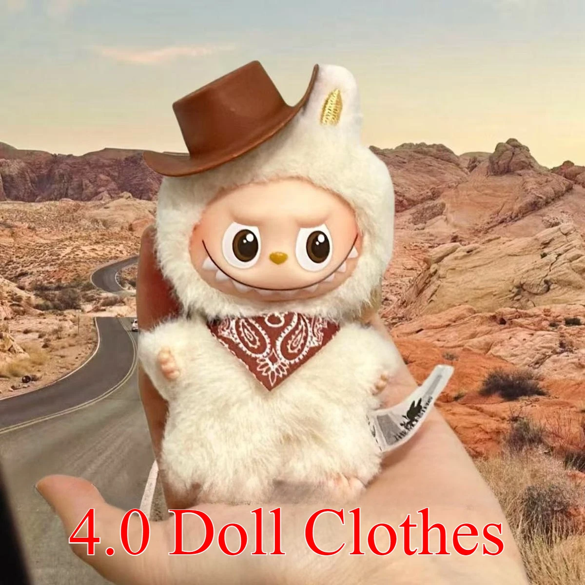 

Super Cute Cowboy Hat Baby Clothes Suit for Mini Labubu4.0 Clothes Doll with Bib Accessories Cute.