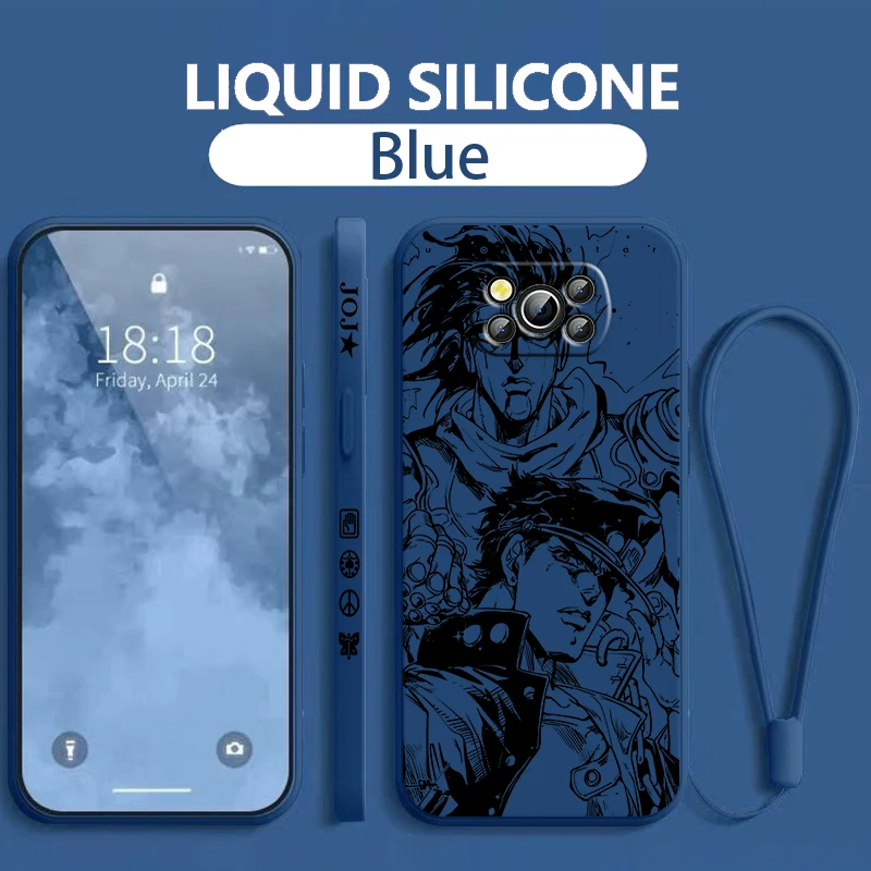 Anime JoJo's Bizarre Adventure Xiaomi Poco Phone Case For X4 X3 F4 F3 NFC M5 M4 M3 GT S Pro 4G 5G Liquid Left Rope Cover