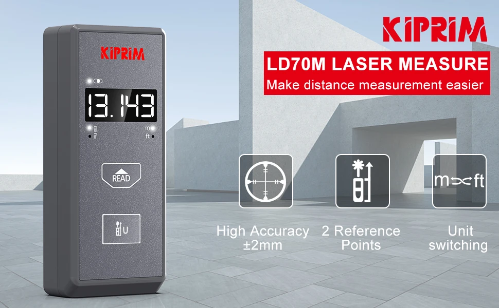 Kiprim Laser-Entfernungsmesser 70 m umschaltbar M/FT Mini-Laser-Messgerät, professionelles Messwerkzeug, Laser-Maßband – Detail 1