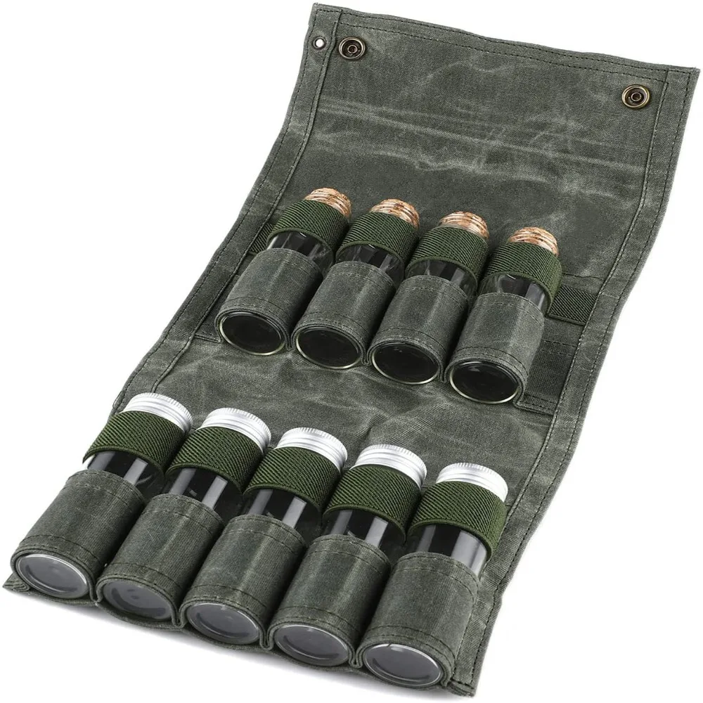 

Canvas Seasoning Storage Bag with 9 Jars Folding Condiment Container Set Wear-resistant Waterproof Picnic Jar Organizer Bag