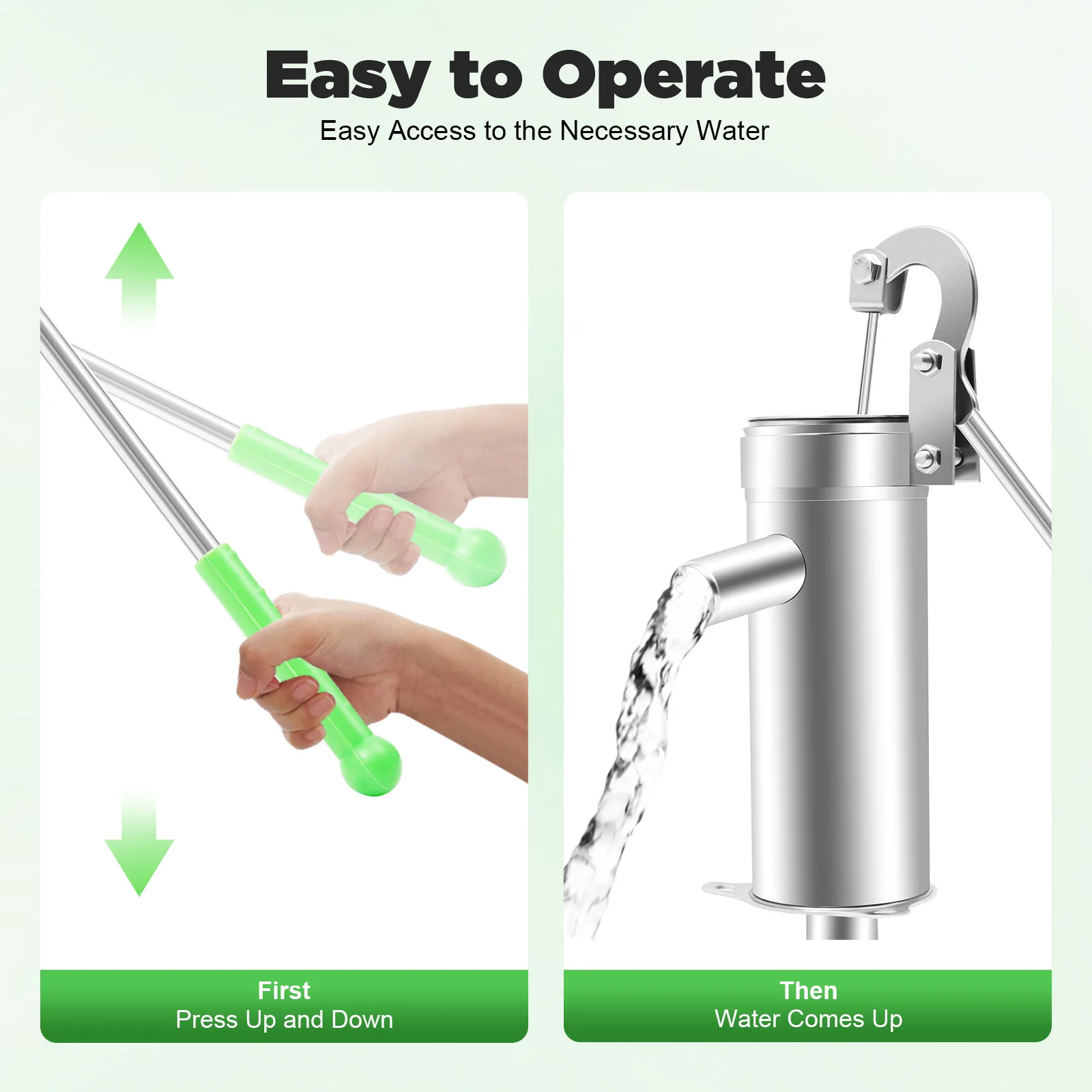 Pompe à eau manuelle pompe d'aspiration 8m pompe à eau de puits profond Extraction d'eau souterraine facile pompe d'aspiration de secousse de main eau souterraine