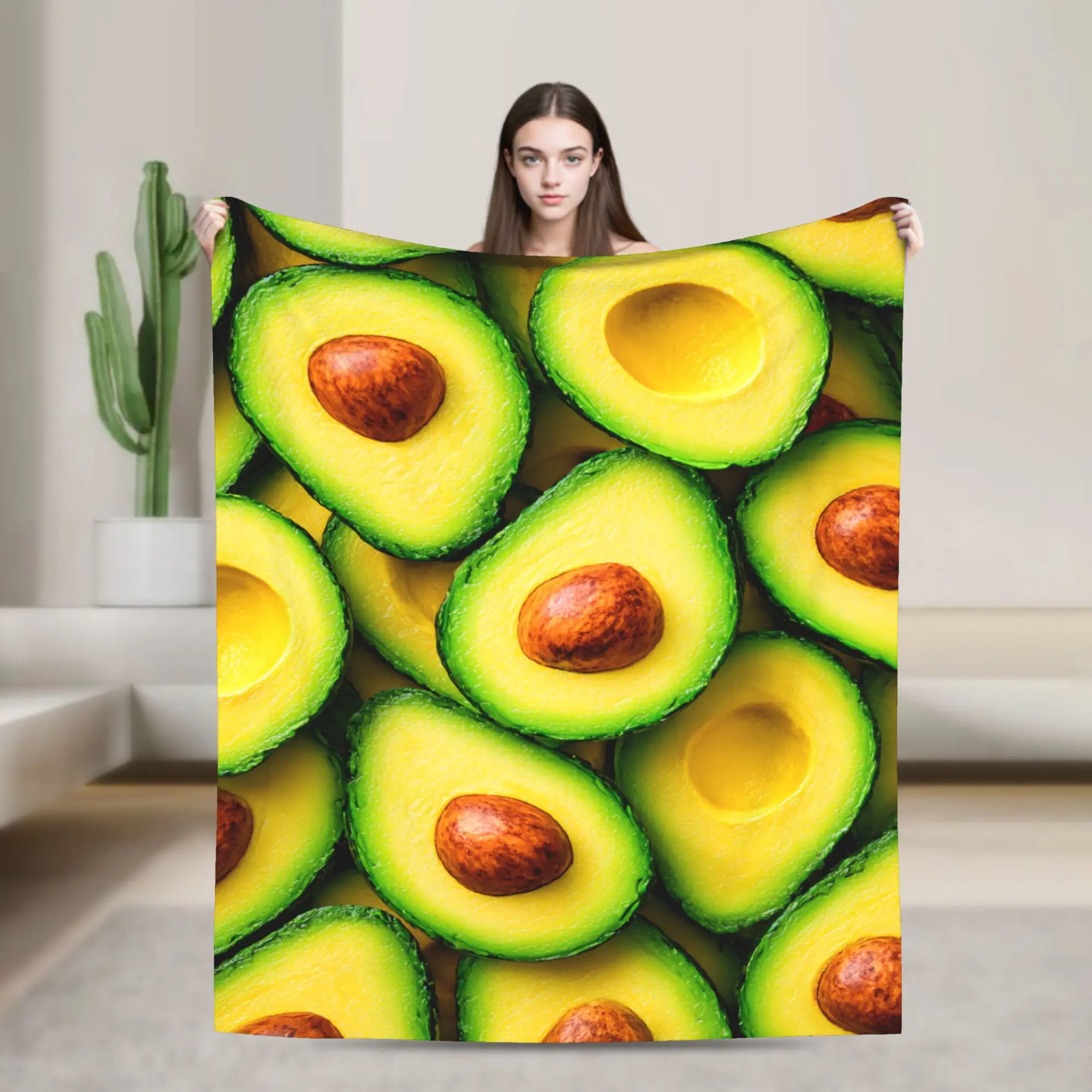 Halved Avocado Slices Blankets Quality Comfortable  Throw Blanket Winter Camping Bedroom Novelty Bedspread