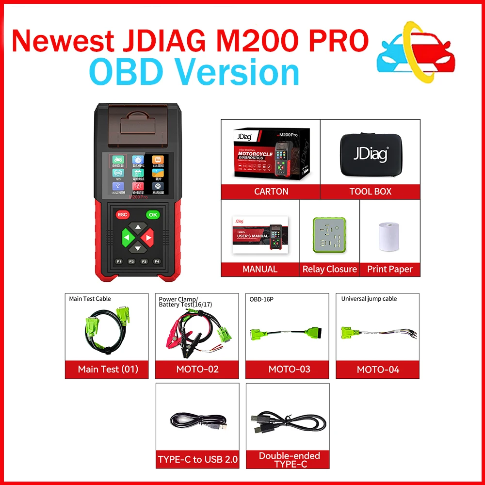 JDiag M200 Pro Diagnostic Tool OBD Version with Honda ECU Remap Motorcycle Scanner Battery Tester ABS System Test Fault Cod