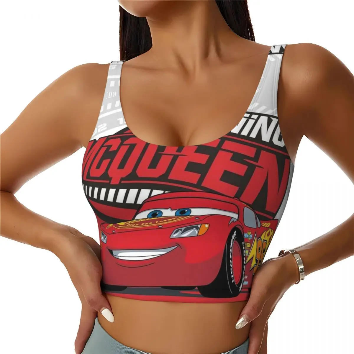 Custom Lightning Mcqueen High Impact Sports Bras Women's Cars Seamless Workout Running Crop Tank Tops