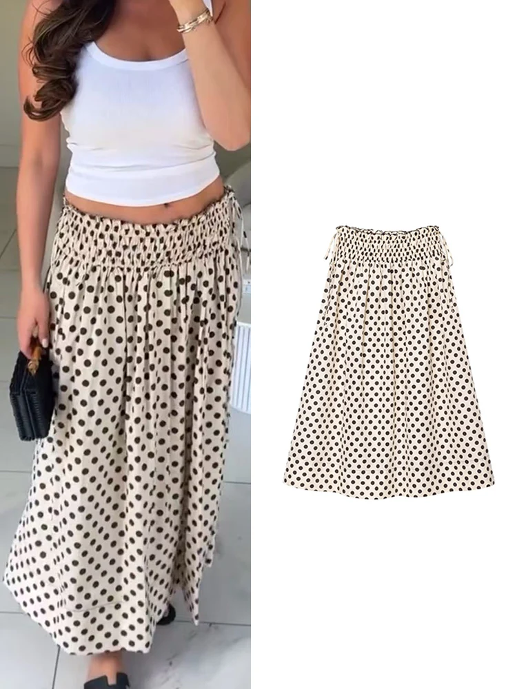 

TFMLN 2025 New Women's High Waist A-Line Skirt Fashion Dot Printed Large Swing Long Skirt Summer Casual Ladies Midi Skirts