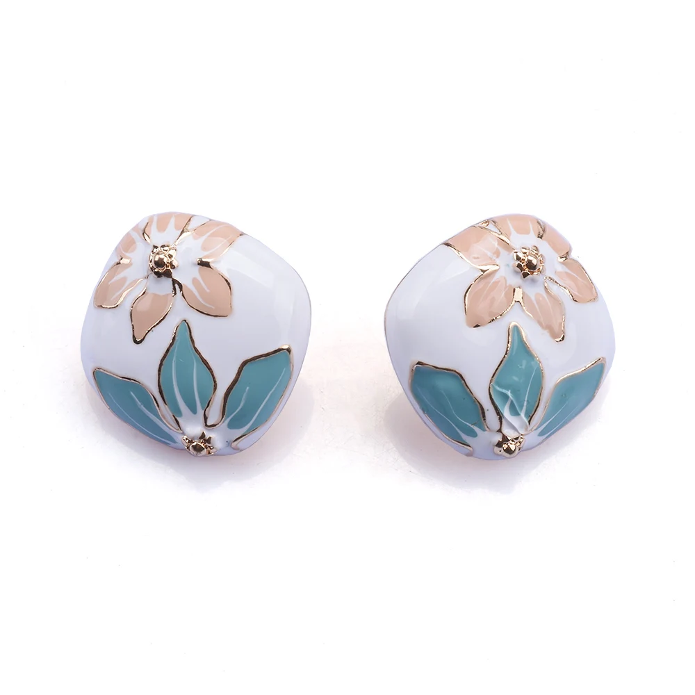 2026 New Fashion Enamel Irregular Square Earrings Women Trend Geometric Statement Flowers Pattern Drip Oil Earrings lady Jewelry