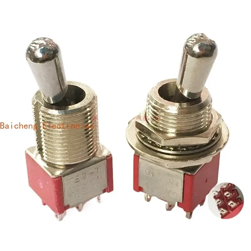 

5PCS 2nd gear 6-pin toggle switch T8011 swings and pulls the shaking knob ON-ON with a hole of 12mm