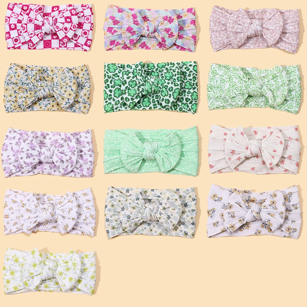 20pc/lot Floral Print Nylon Baby Turban Newborn Ribbed Cable Knit Nylon Headbands Kid Girls Party Head wraps Headbands headwear