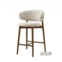 Modern Solid Wood Bar Chair Nordic Bar Stool for Kitchen Light Luxury Cloth High Feet Barstool Household Living Room Stool Chair