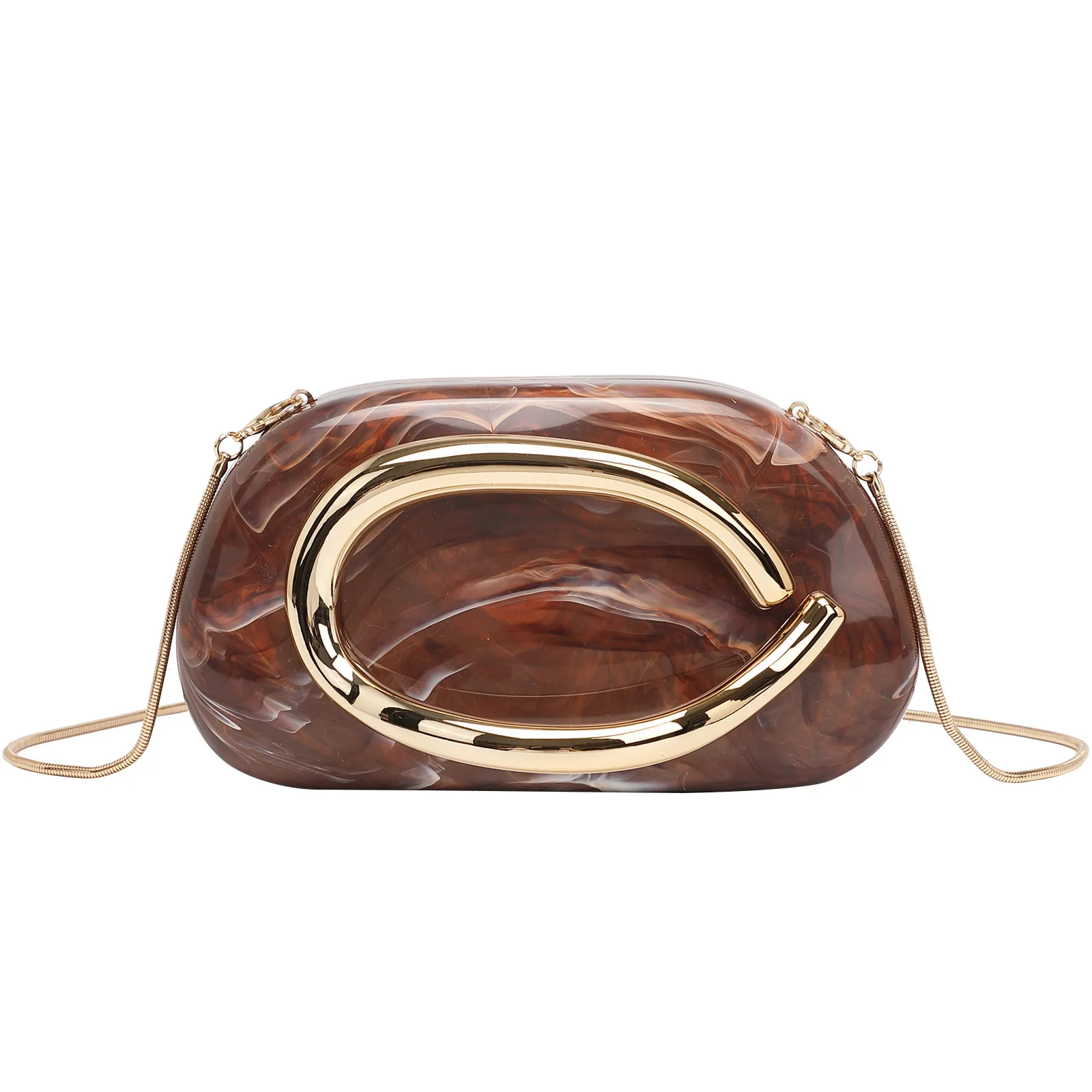 

Stylish Ladies' Acrylic Evening Clutch Bag with Vintage Metal Handles Chain for Shoulder or Crossbody Carry