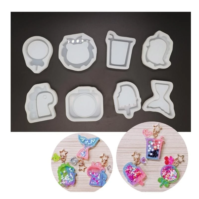 X6HE Bear Epoxy Resin Molds Shaker Dinosaur Photo Frame Keychain Pendant Silicone Jewelry Making Decorations DIY