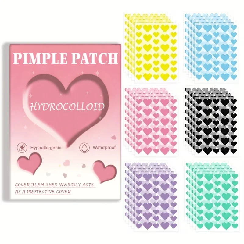 216/432pcs multi-color heart-shaped acne patches - hydrocolloid stickers, fun skin care, hidden blemishes covered