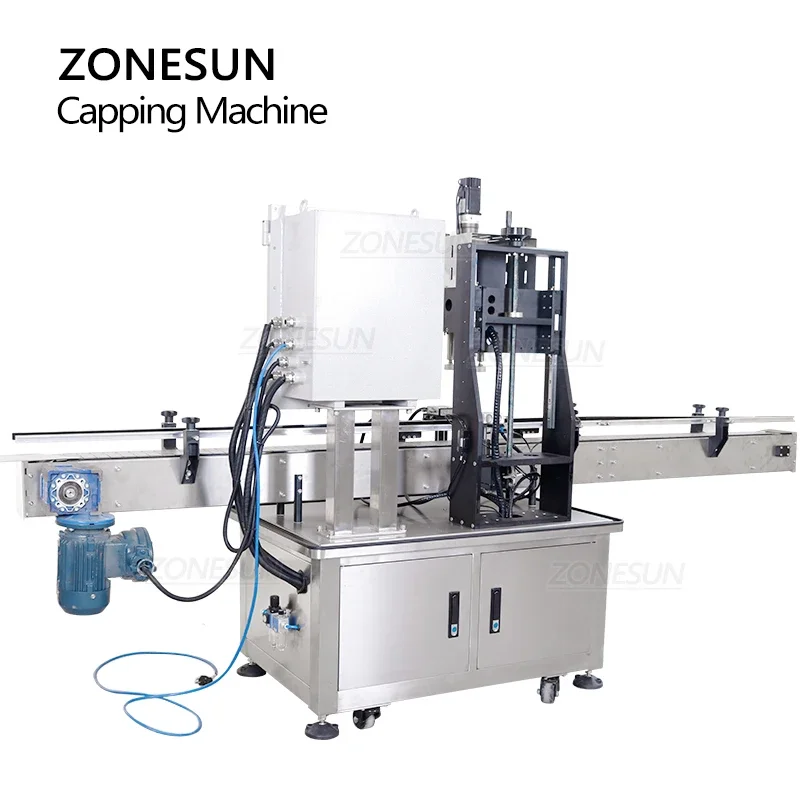 ZONESUN ZS-VTCM1 Contagocce pneumatico automatico con spruzzo Bottiglia di vetro in plastica Tappo con coperchio a vite a becco d'anatra Macchina imballatrice commerciale
