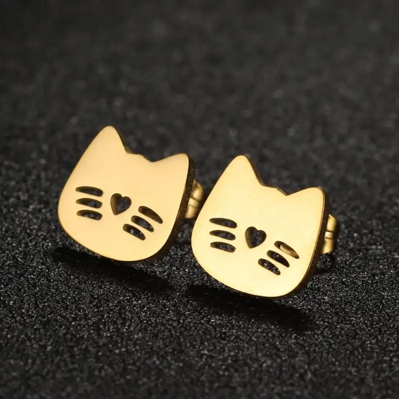 Korean Mini Cat Animal Stud Earrings For Women Stainless Steel Tragus Piercing Multiple Earring Birthday Gifts Pendientes Mujer