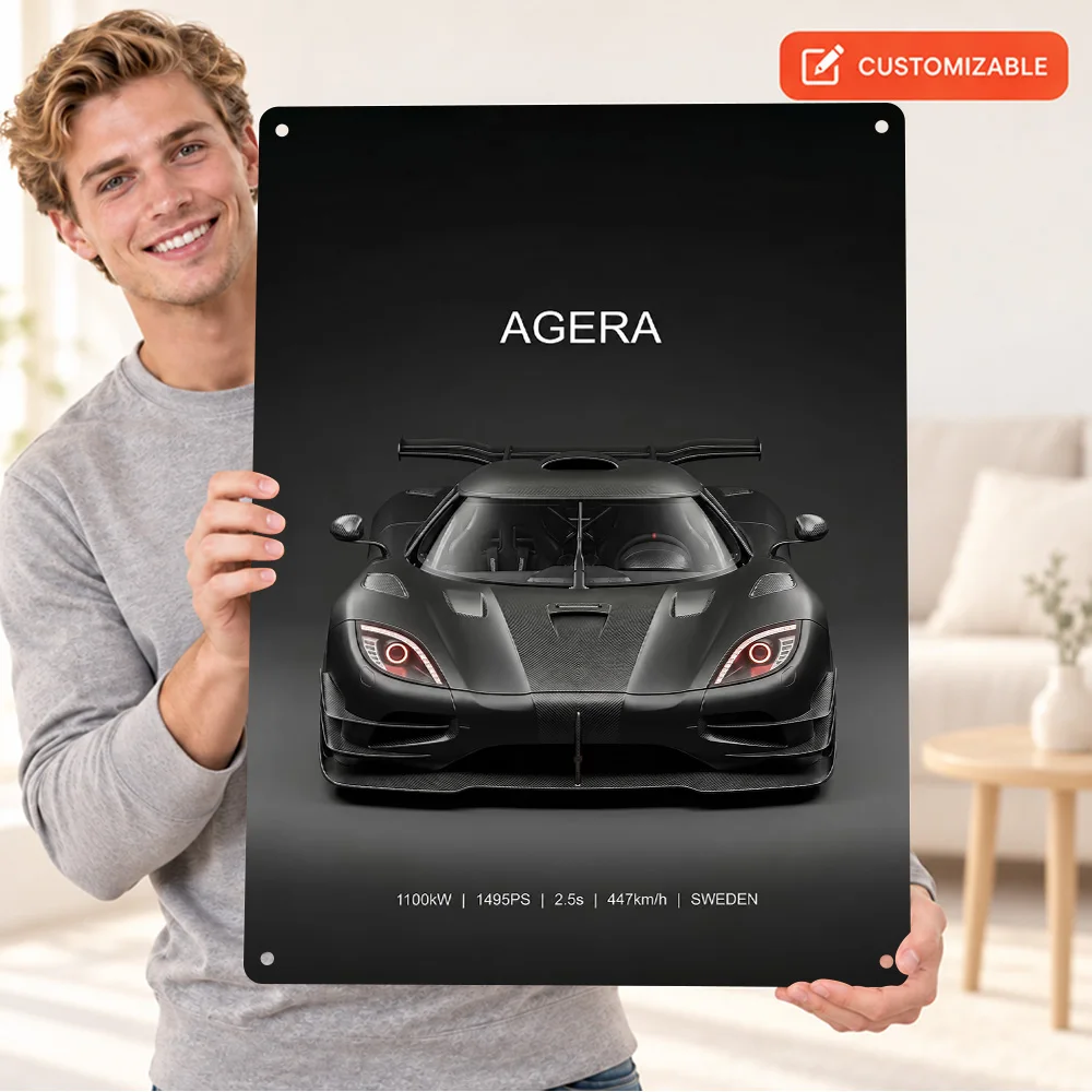 Swedish Black Agera Supercar Textured Metal Poster Personalized Aluminum Sign Technical Graphic Design Wall Art For Workshop