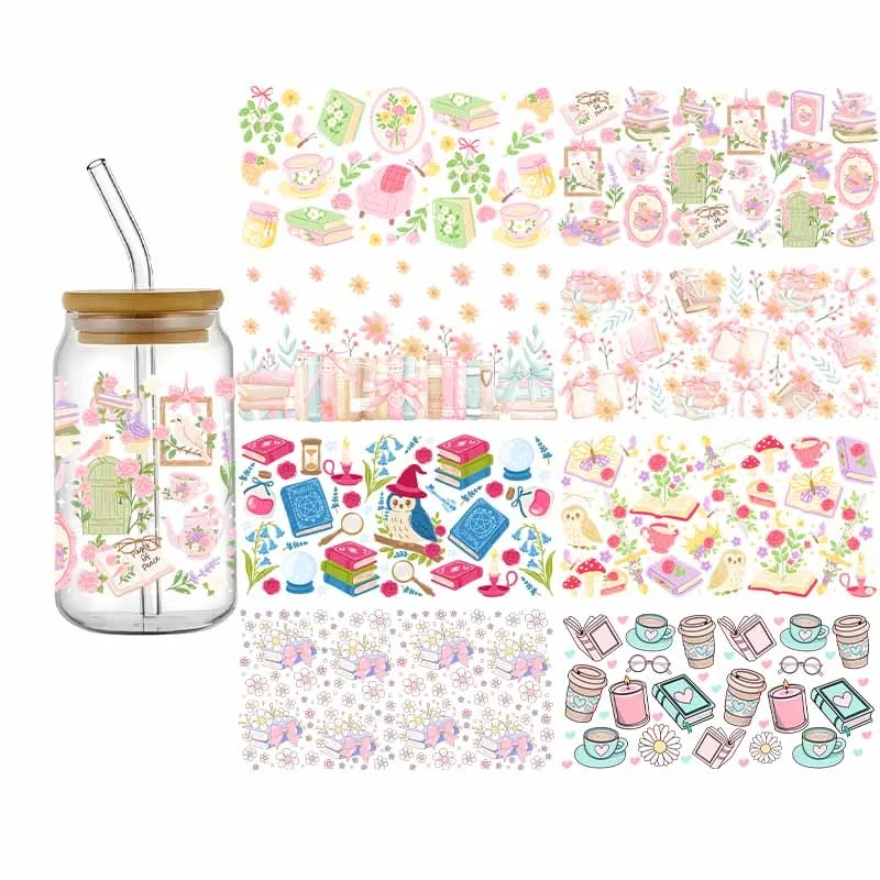 

UV DTF Sticker Books Cartoon Patter Theme For The 16oz Libbey Glasses Wraps Cup Can DIY Waterproof Easy To Use Custom Decals