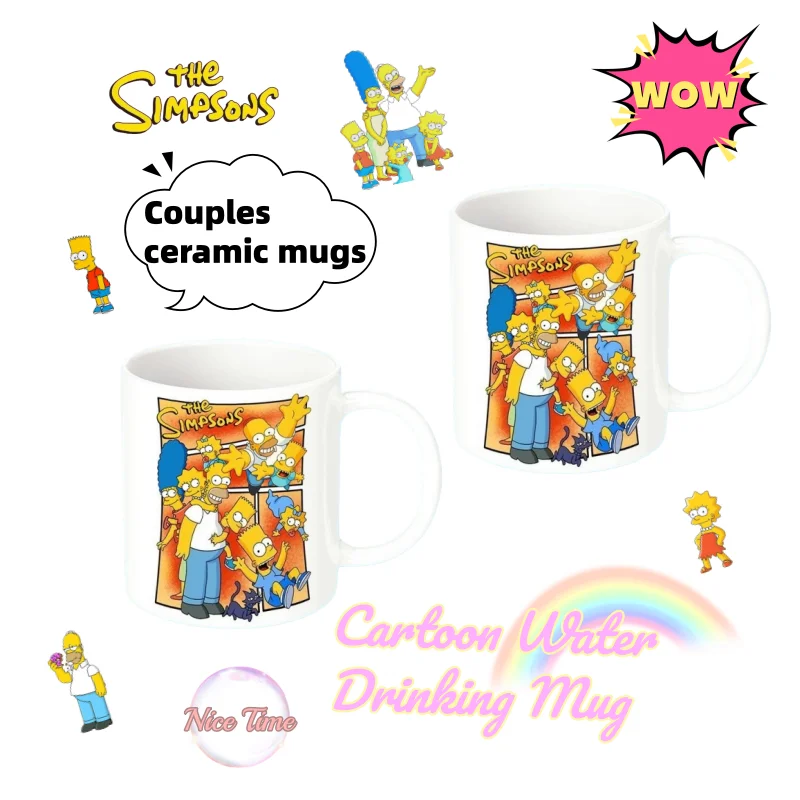 

The Simpsons Marge Bart Lisa Homer Anime Cartoon Ceramic Mug Large Capacity Couple Coffee Tea Cup for Friends Mug Birthday Gift