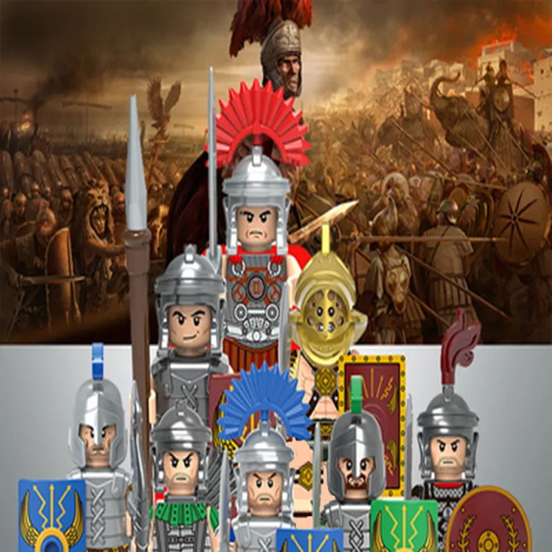 

8pcs Medieval Building Blocks Figures Roman Army Soldiers Weapon Accessories Creative Ancient Miliary Scene Children Toys