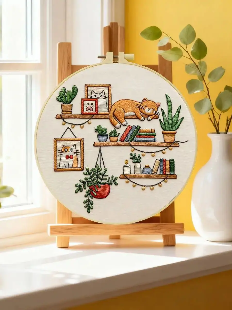 1 Stück 20X20CM/15X15CM 7,87/6,3 Zoll Regal-Stickerei-Starter-Kit DIY-Kit DIY-Stickerei-Set Handarbeiten Nadelkunst Heimdekoration – Detail 6