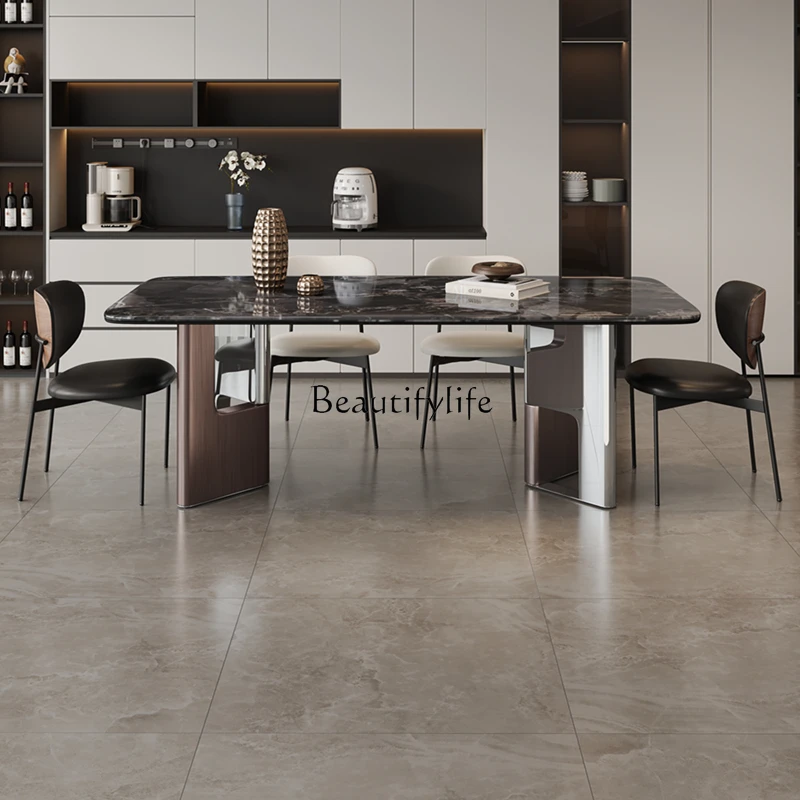 2Italian minimalist supercrystalline stone dining table New designer microcrystalline stone rock slab dining table Marble