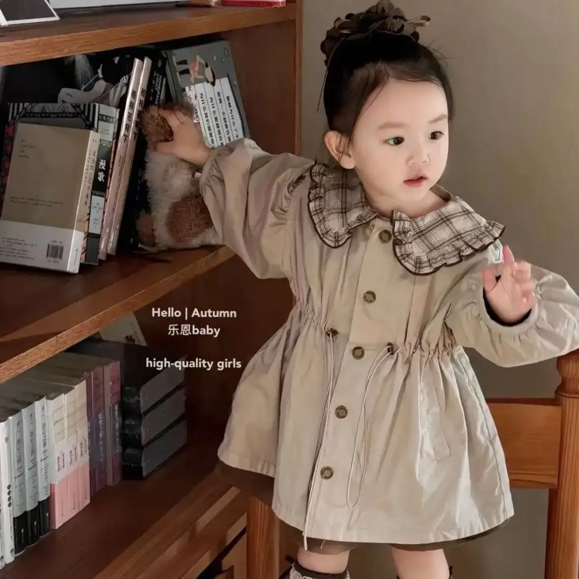 Original Design Fall Winter Girls Single Breasted Reversible Trench Coat Stylish Trendy Baby Jacket