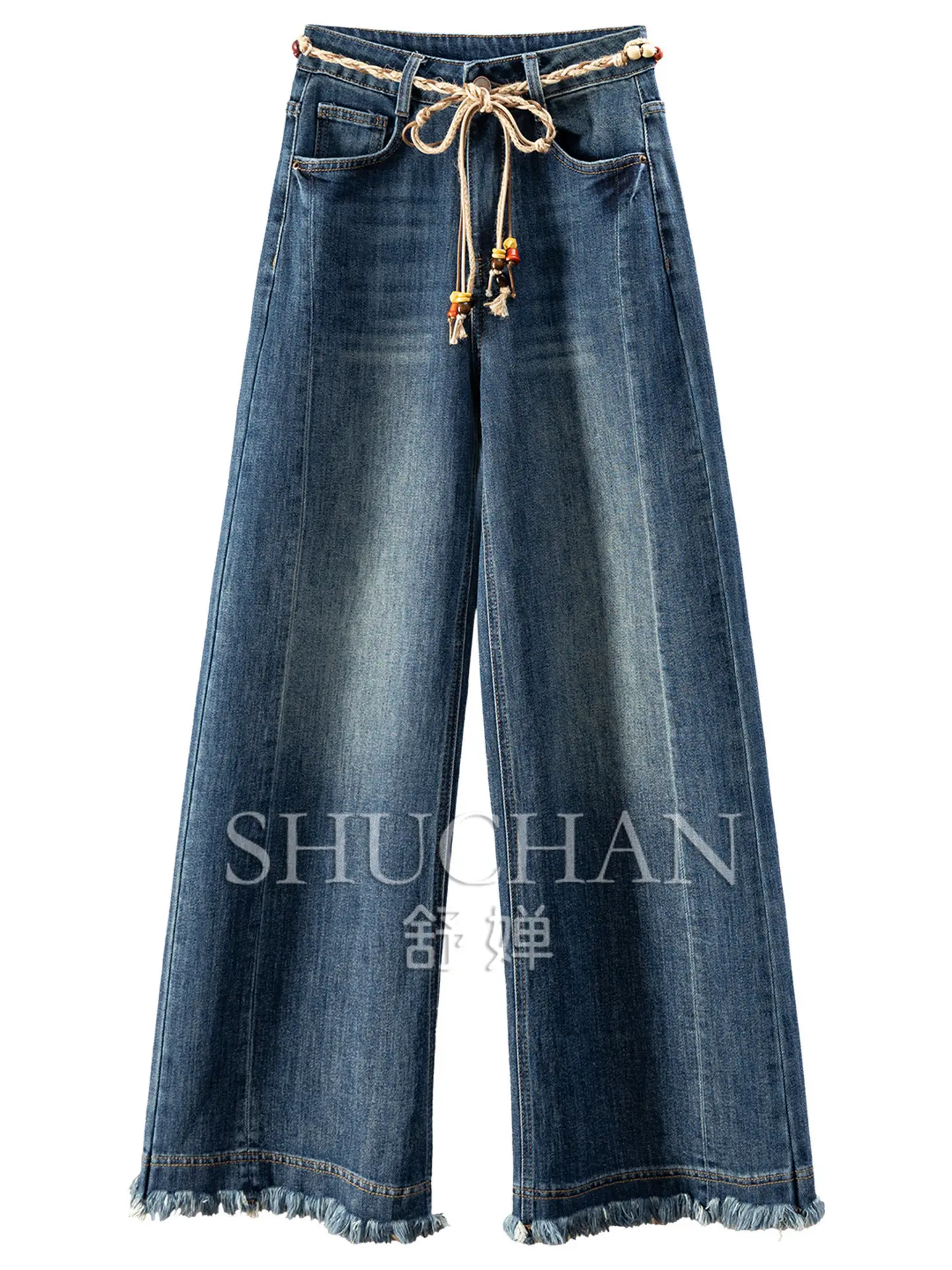 French Pants Design Sense Retro Rough Edge High Waist Straight Wide Leg Jeans Women 61W4