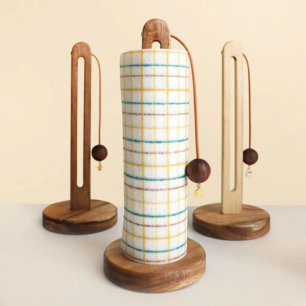 

Kitchen Countertop Paper Towel Holder Anti-Slip Weighted Wooden Base Roll Paper Holder Standing Paper Towel Roll Stand