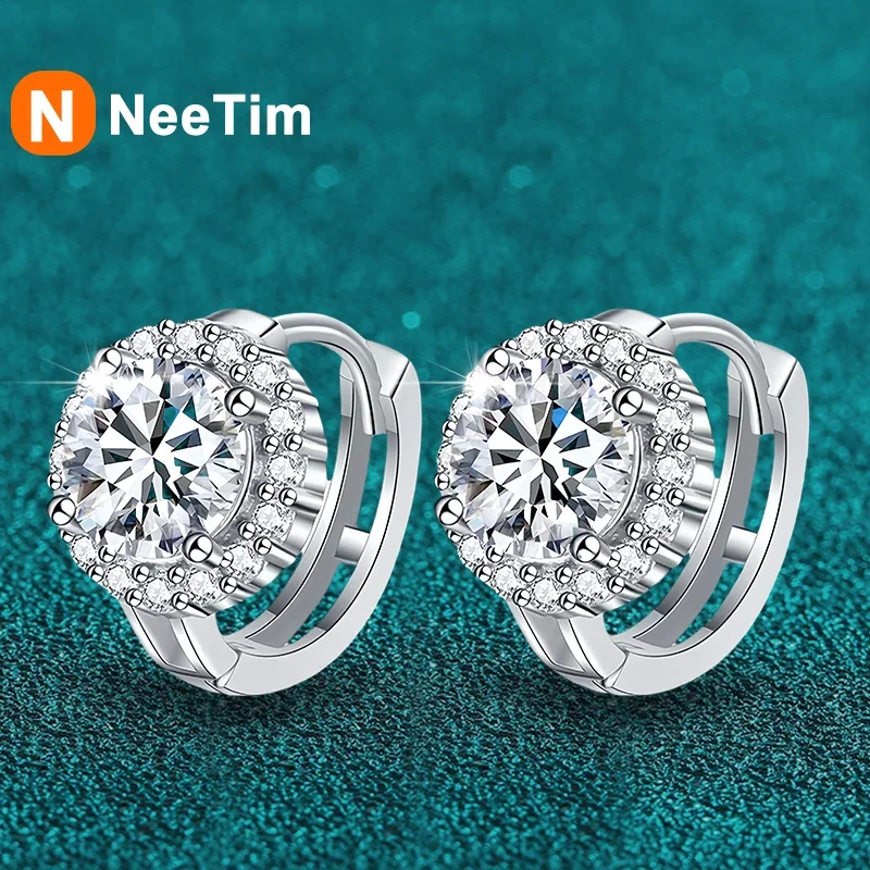 NeeTim 1ct 6.5mm Moissanite Earrings for Women S925 Sterling Silver with 18k Gold Plated Diamond Ear Studs Wedding Party Jewelry