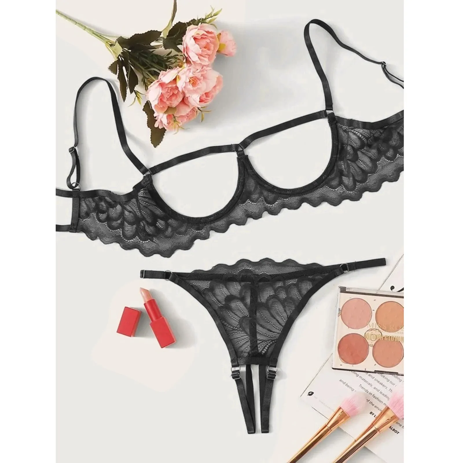 

Open Cups Bra Set Lace Sexy Erotic Lingerie Women Underwear Porn Dress Exposed Open Bra With Open Crotch Panties Brief Sets