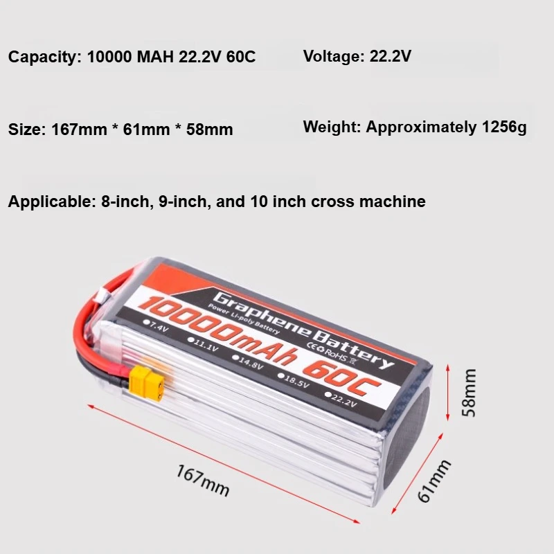 Batterie Lipo pour Drone, 22.2V, 6s, 60C, 10000mAh, connecteur XT60/XT90/T EC5, pour hélicoptère RC Quadcopter, voiture Monster