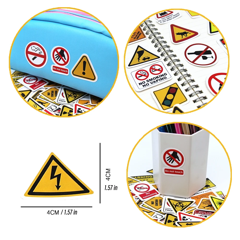 100PCS Warning Pattern Sign Stickers Cool Decorative Decals for Skateboard Motorcycle Suitcase Phone Laptop Helmet Toys
