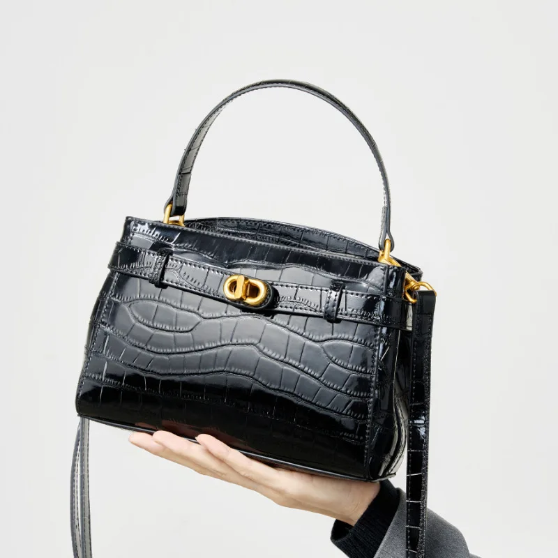 

Designer handbag fashion Kelly bag crocodile pattern lock small square bag new leather handbag commuter messenger women's bag