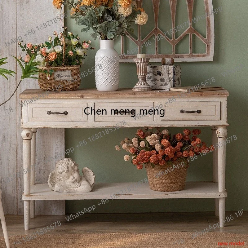 N138  White retro decoration console table B&B distressed antique jewelry store display table