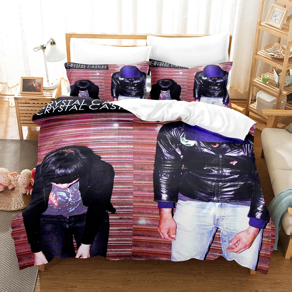 Crystal Castles Retro Dark Typography Duvet Cover Set 3PCS Polyester Bedding With 2 Pillowcases Indie Electronic Text Art Home