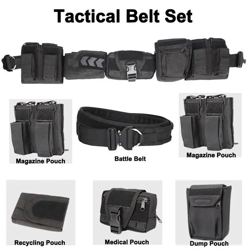 Tactical Duty Belt with Molle Magazine Pouch, Dump Pouch, IFAK Pouch, Recycling Pouch, 1000D Nylon Adjustable Battle Belt Set