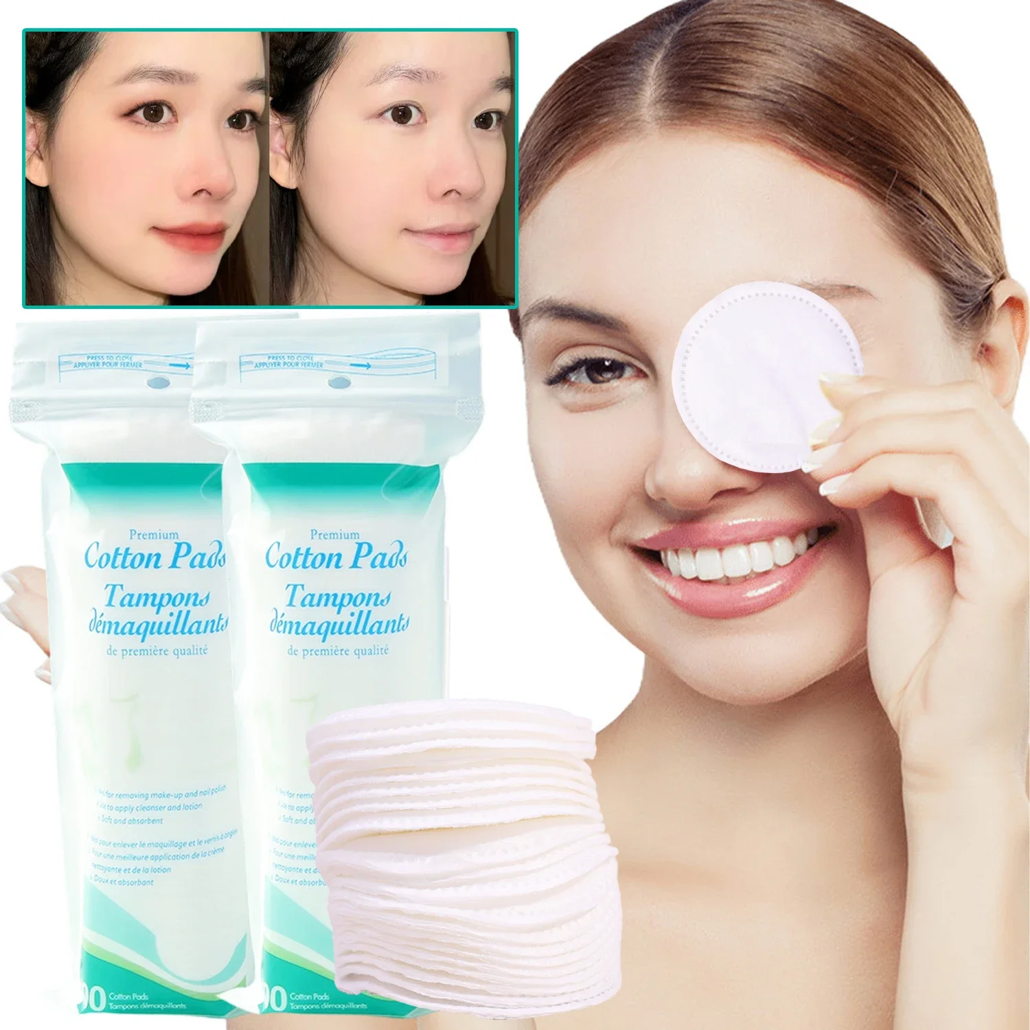 وسادات إزالة المكياج القطنية متعددة الاستخدام لتنظيف الوجه بشكل مناسب لتقشير الوجه بشكل ناعم من القطن لإزالة المكياج وبشرة الوجه
