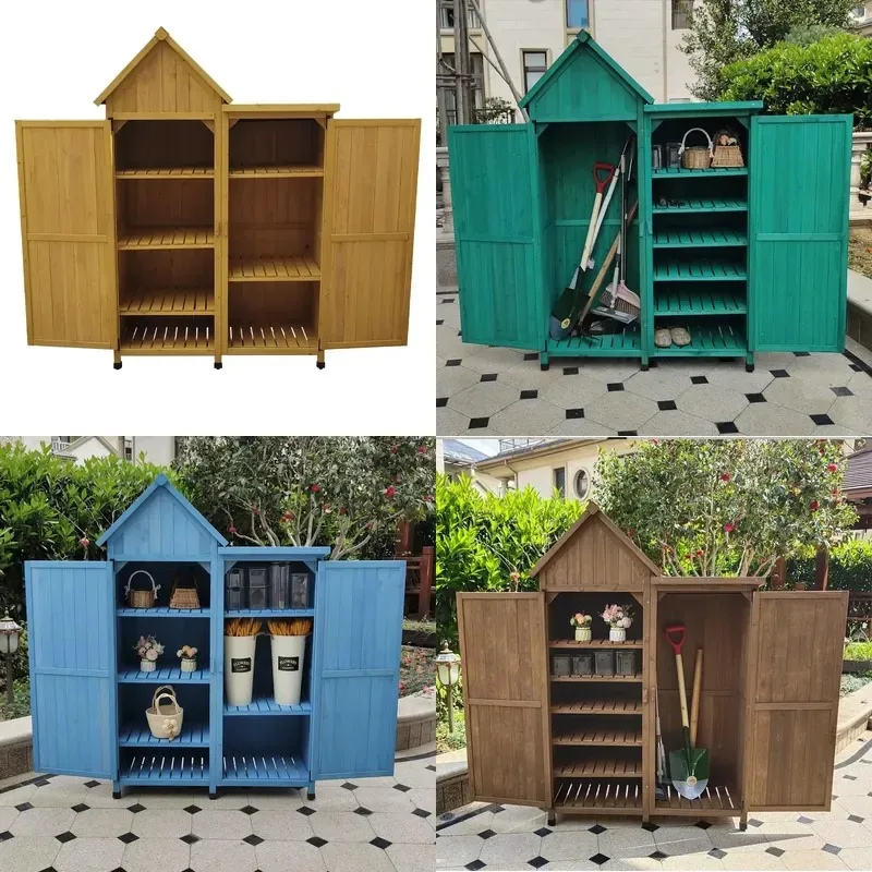 Outdoor Wooden Garden Storage Shed Cabinet Large Patio Backyard Tool