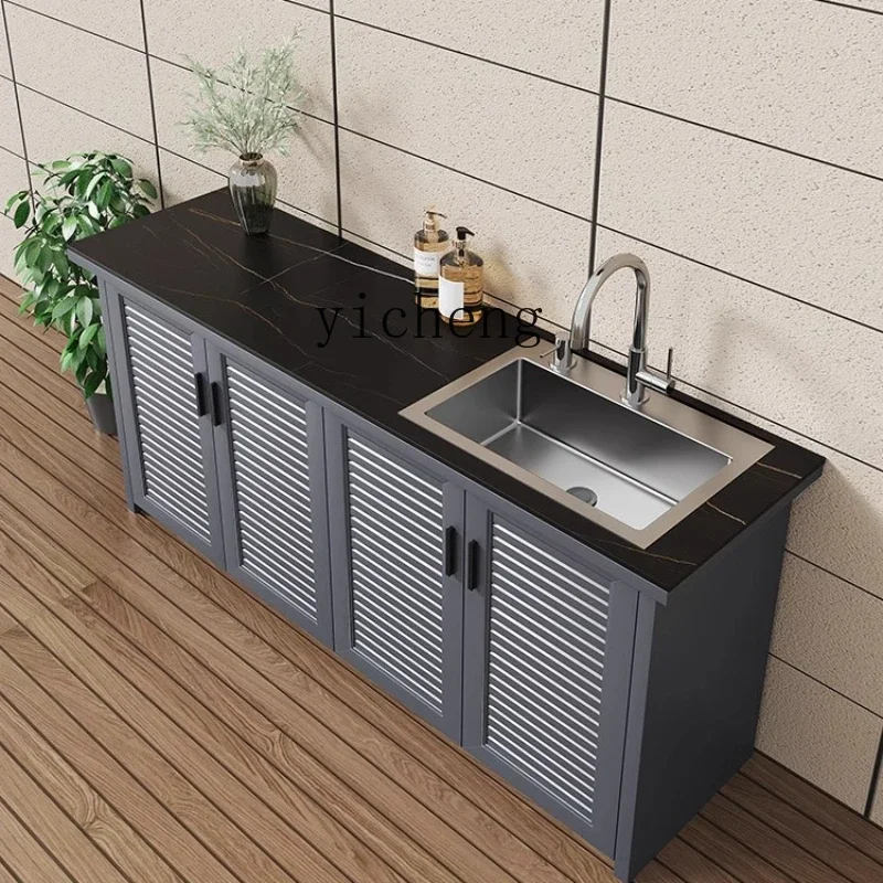 

Stone Plate Aluminum Alloy Wash Basin Integrated Outdoor Courtyard Sink Cabinet Balcony Storage Locker