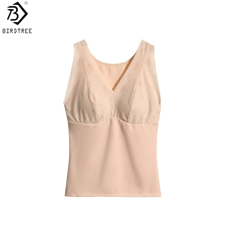 

Birdtree, Woman's Lining 100% Real Silk Tank Top, with Bra Padding Vest, Solid Lace Basics Casual Tops, 2026 Spring New T61911JF