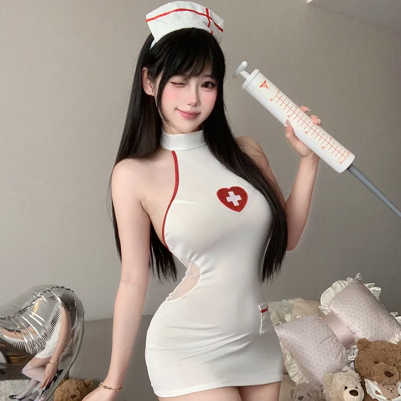 

Erotic Nurse Uniform Set Sexy Night Care Costume Perspective Lingerie See-Through Bodycon Dress Exotic Doctor Sleepwear