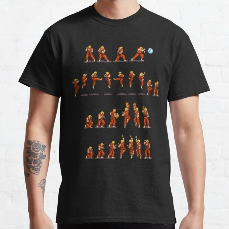 

0624 Street fighter Ken Retro Combat Gift t shirt Arcade game Graphic Tee 100% cotton printed Y2K Clothes Large size Tops S-6XL