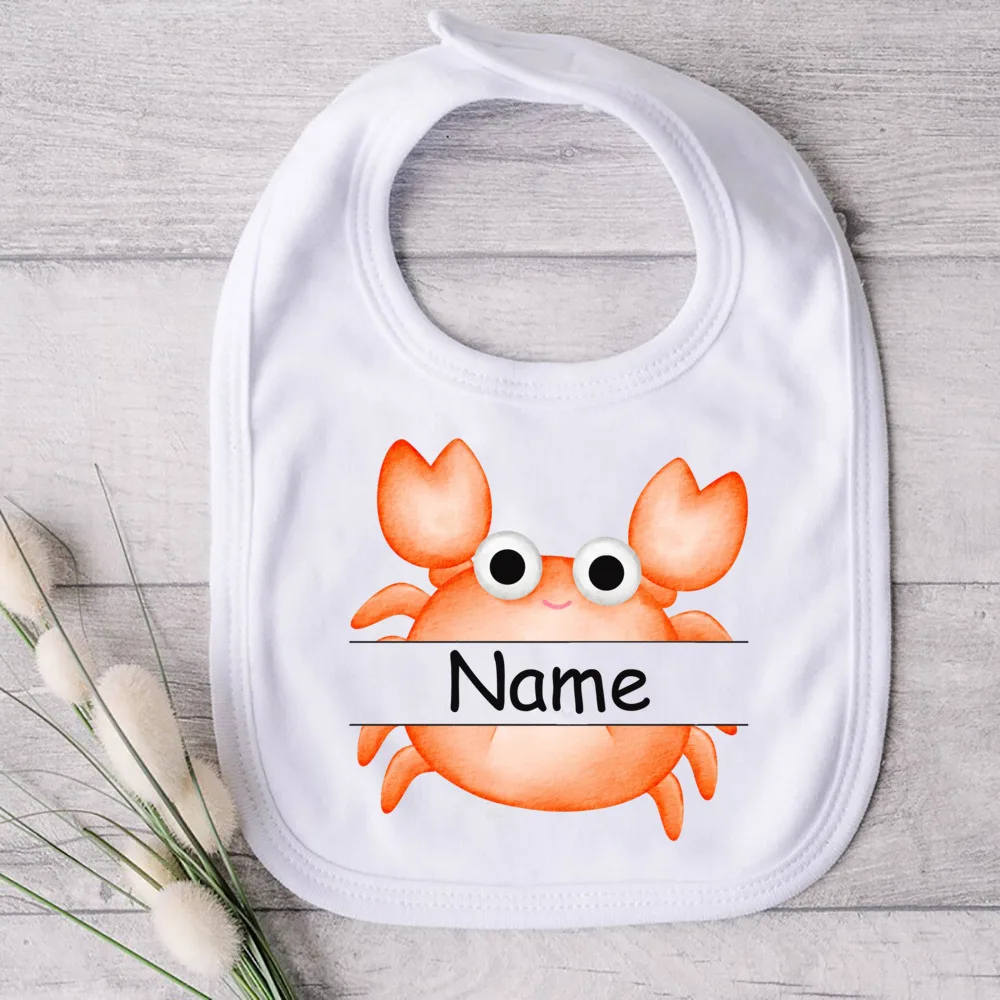 Personalized Baby Bib Beach Crab Starfish with Name Boys Girls Cotton Bibs Custom Newborn Saliva Towel Bib Infant Shower Gifts