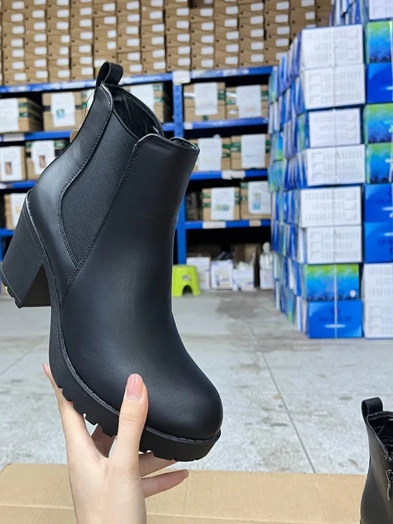 

Faionable Thi Heel ort Boots Women's round Toe Side Zipper Comfortable All-Match Casual Booties Korean Sle Autumn Spring