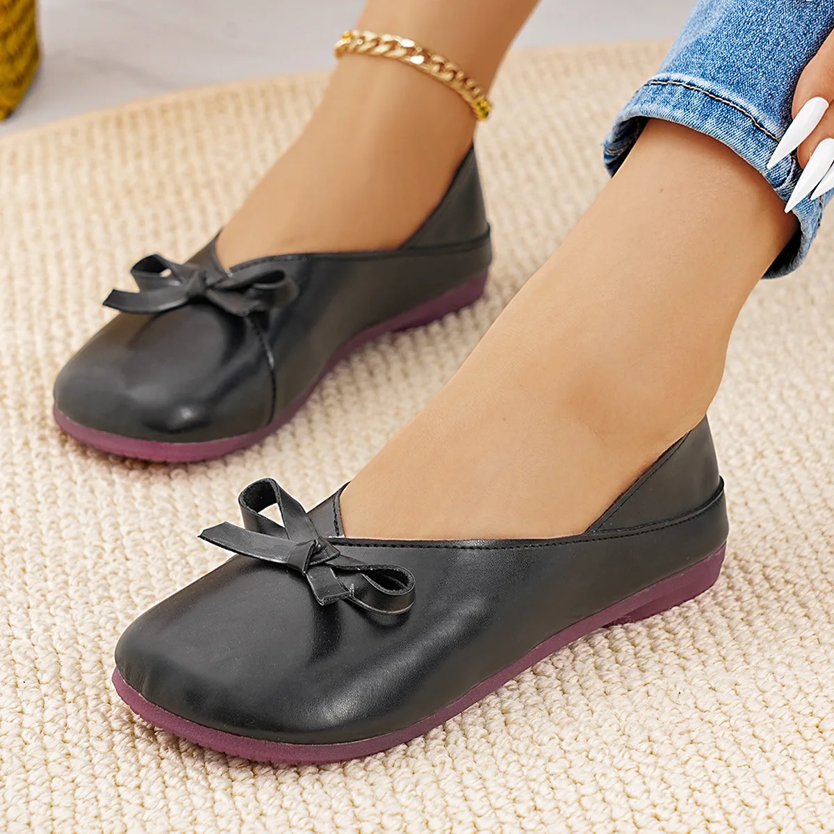 

Women Flat Loafers Soft Leather Slip on Ballet Shoes Ladies Single Shoes Women Round Toe Lightweight Casual Zapatillas De Deport