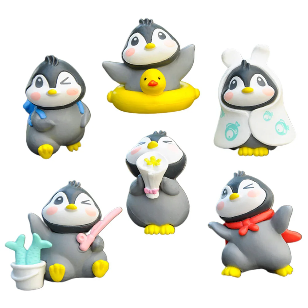 

6 Pcs Penguin Ornaments Small Size Decoration Realistic Model Miniature Statue Trinkets Figure Pvc Figurine