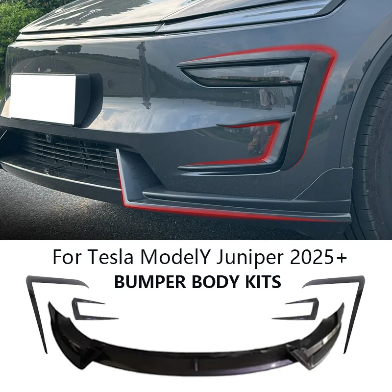 

For Tesla Model Y Juniper 2025 2026 Front Bumper Lip Wind Blade Air Blade ABS Sport Body Kits Tesla Model Y Accessories Tunning