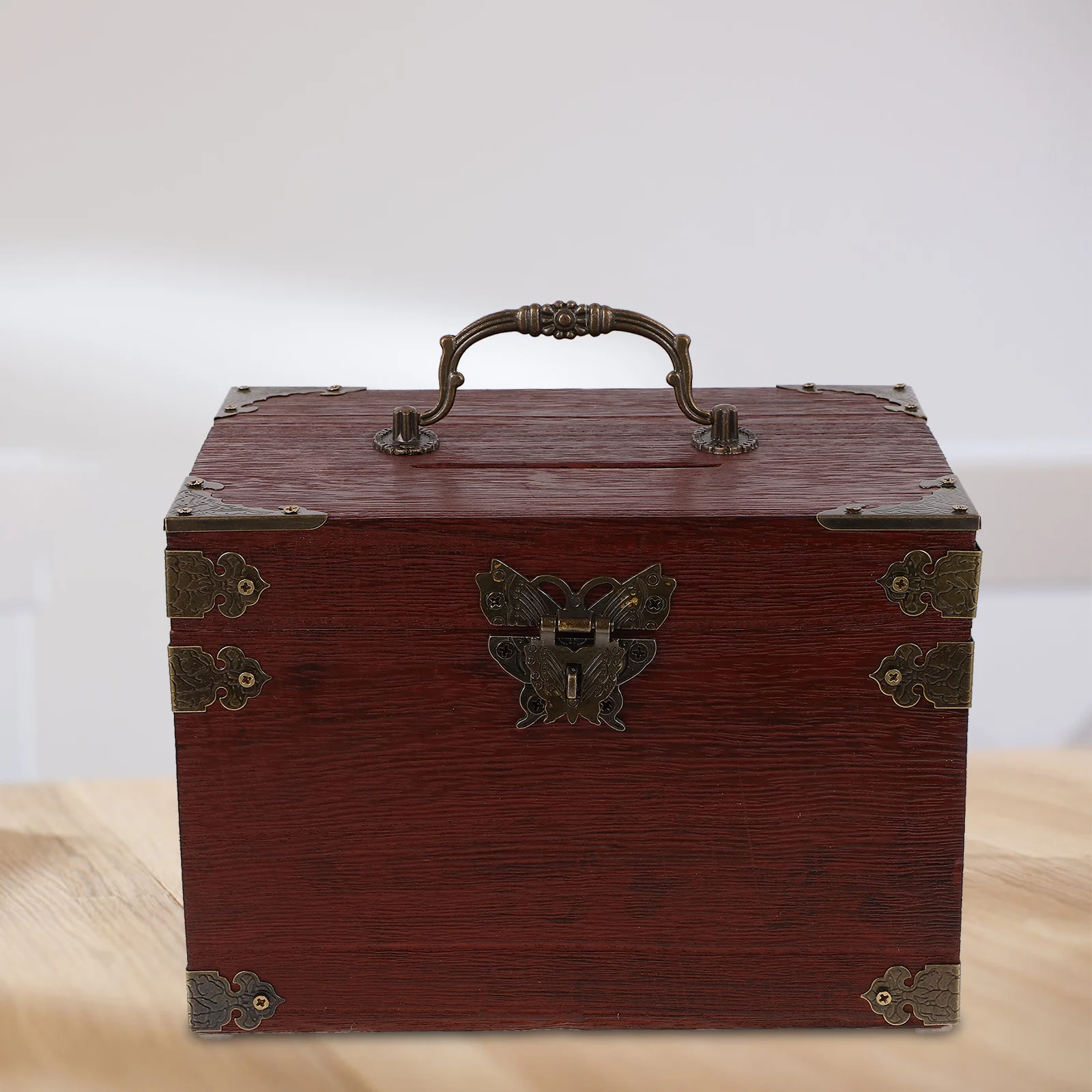 

Vintage Wooden Piggy Bank Retro Treasure Chest Coin Box Jewelry Storage Case Retro Trinket Box Money Saving Jar for Home Office