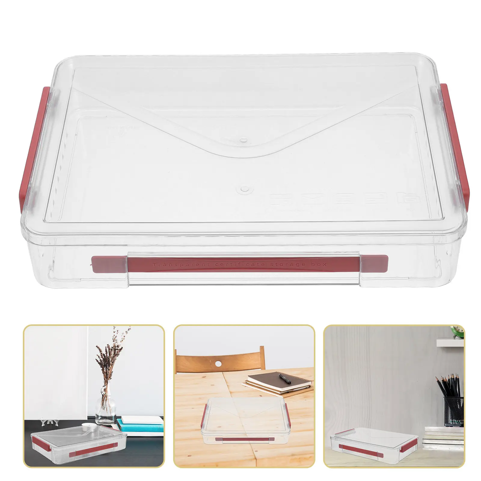 

Portable Clear Document Storage Box Pet Waterproof Latch Handle Plastic File Organizer Paper Storage Case